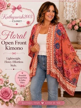 Angie Coral Floral Open Drape Tunic